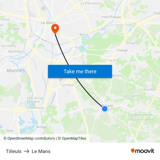 Tilleuls to Le Mans map