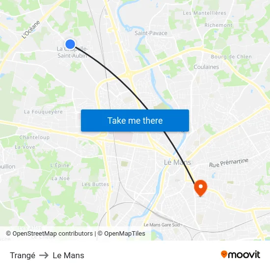 Trangé to Le Mans map