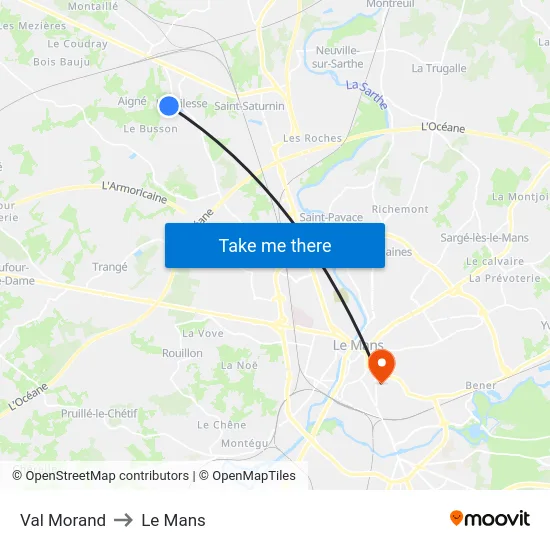 Val Morand to Le Mans map