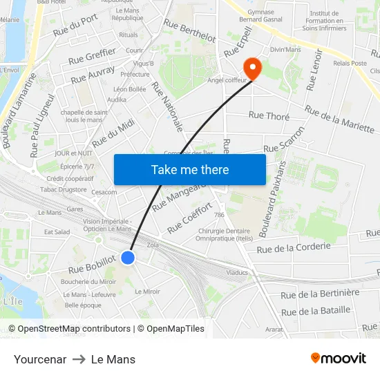 Yourcenar to Le Mans map