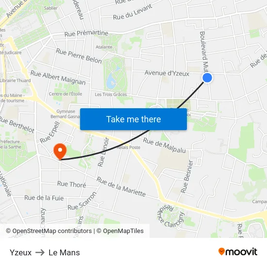 Yzeux to Le Mans map