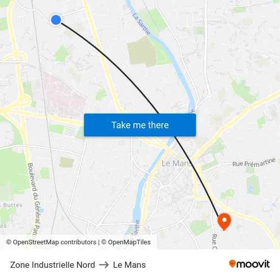 Zone Industrielle Nord to Le Mans map