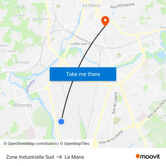 Zone Industrielle Sud to Le Mans map