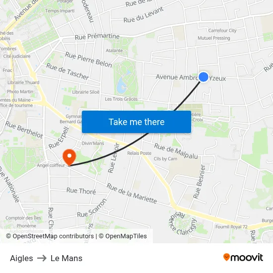 Aigles to Le Mans map