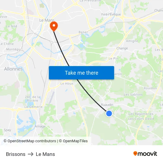 Brissons to Le Mans map