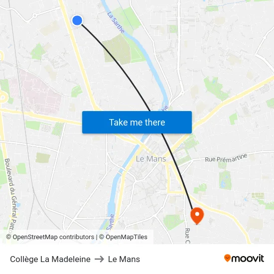 Collège La Madeleine to Le Mans map