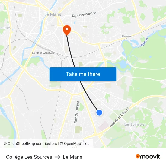 Collège Les Sources to Le Mans map