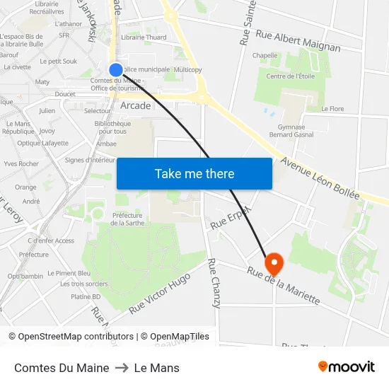 Comtes Du Maine to Le Mans map