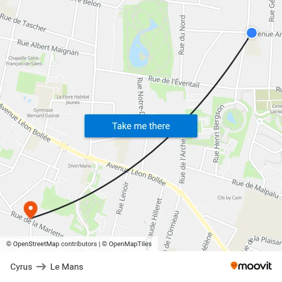Cyrus to Le Mans map
