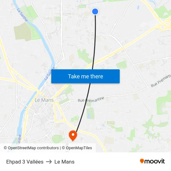 Ehpad 3 Vallées to Le Mans map