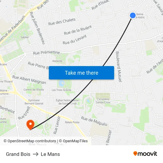 Grand Bois to Le Mans map