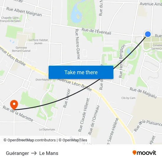 Guéranger to Le Mans map