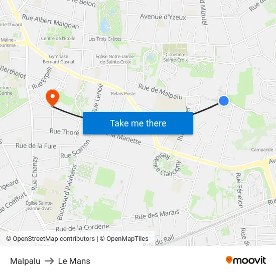 Malpalu to Le Mans map