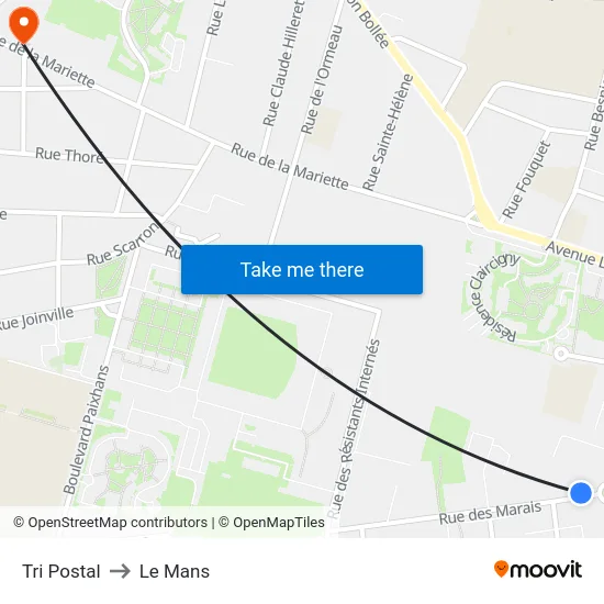 Tri Postal to Le Mans map
