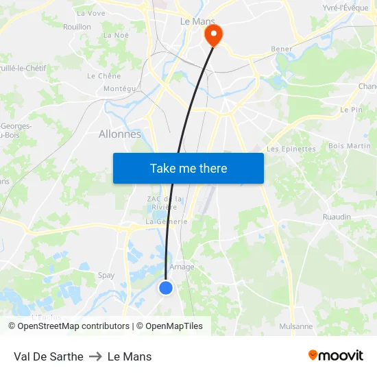 Val De Sarthe to Le Mans map