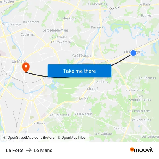 La Forêt to Le Mans map