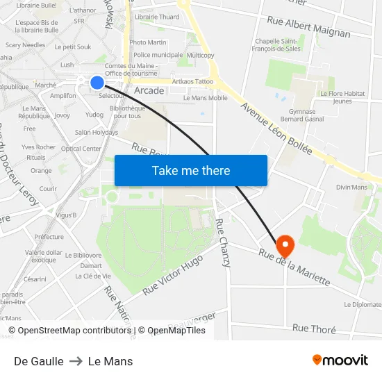 De Gaulle to Le Mans map