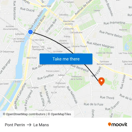 Pont Perrin to Le Mans map