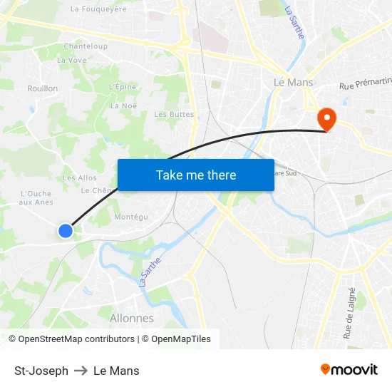 St-Joseph to Le Mans map