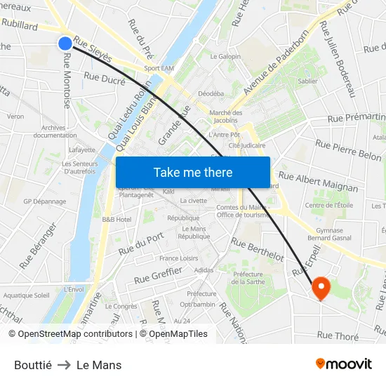 Bouttié to Le Mans map
