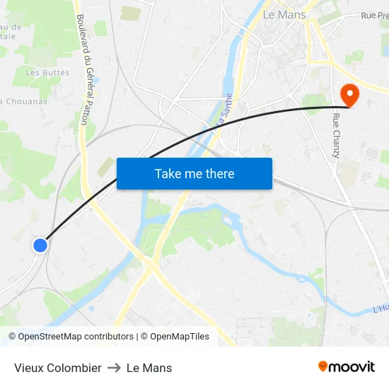 Vieux Colombier to Le Mans map