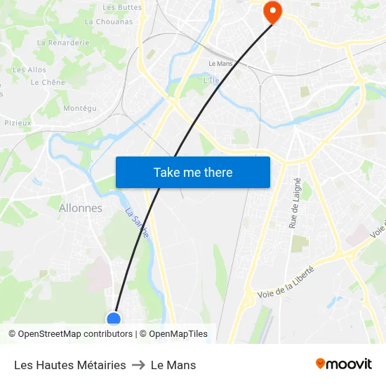 Les Hautes Métairies to Le Mans map