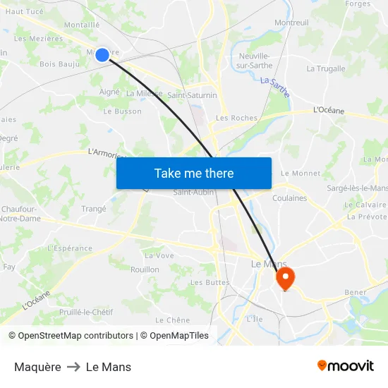 Maquère to Le Mans map