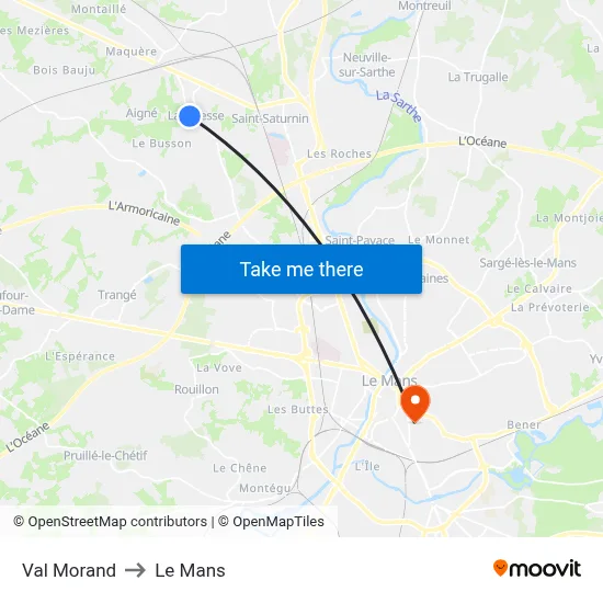 Val Morand to Le Mans map