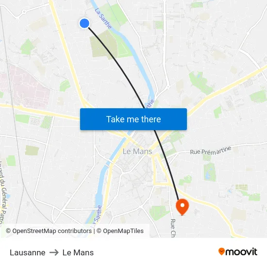 Lausanne to Le Mans map