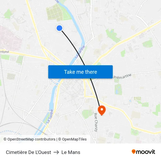 Cimetière De L'Ouest to Le Mans map