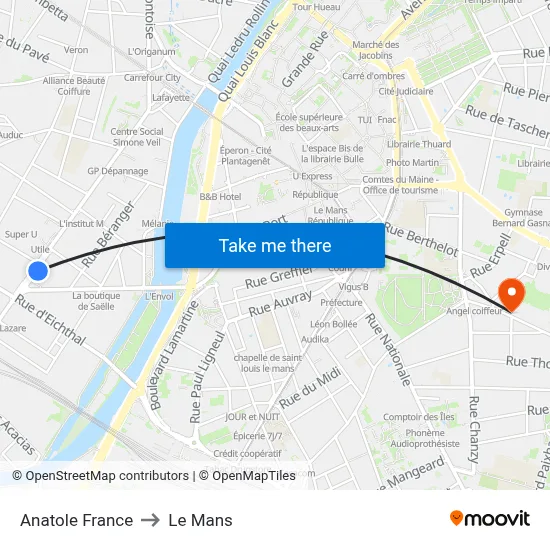 Anatole France to Le Mans map