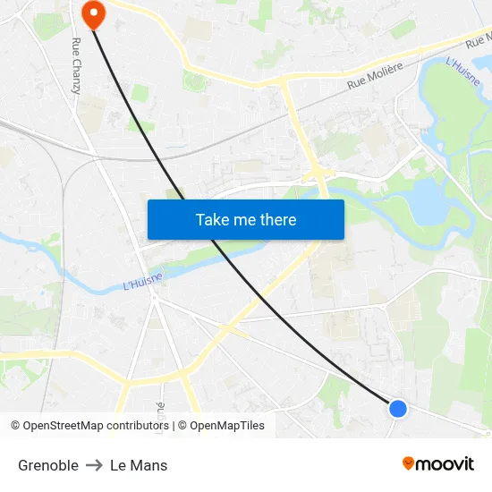 Grenoble to Le Mans map