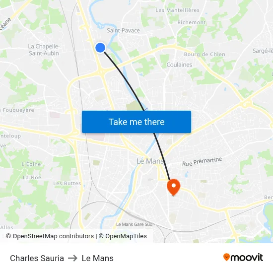 Charles Sauria to Le Mans map