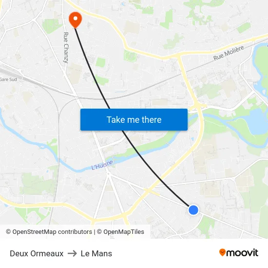 Deux Ormeaux to Le Mans map