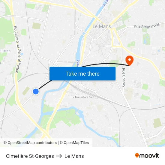 Cimetière St-Georges to Le Mans map