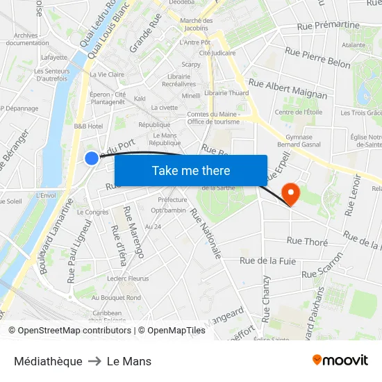 Médiathèque to Le Mans map