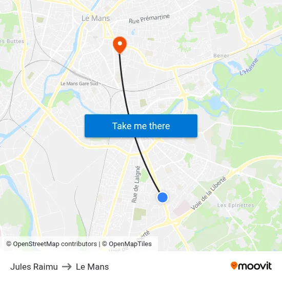 Jules Raimu to Le Mans map