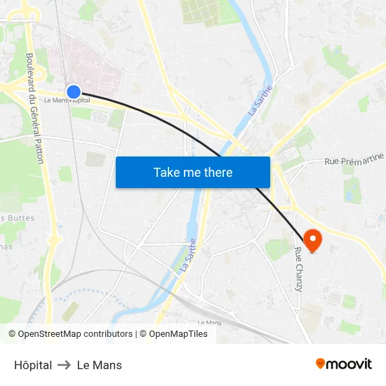 Hôpital to Le Mans map
