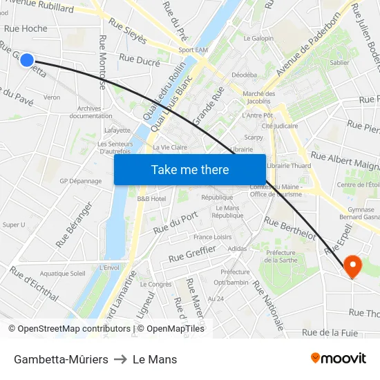 Gambetta-Mûriers to Le Mans map