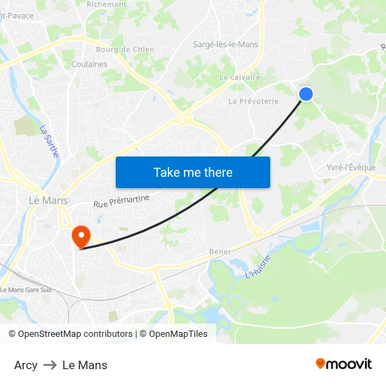 Arcy to Le Mans map