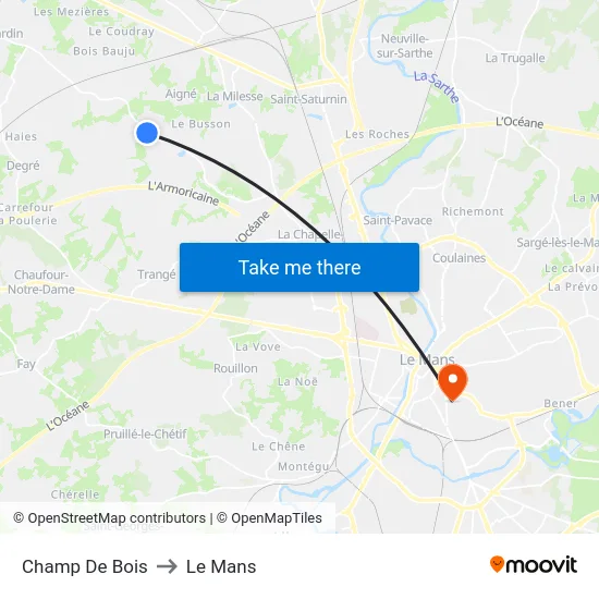 Champ De Bois to Le Mans map