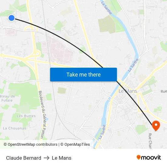 Claude Bernard to Le Mans map