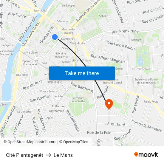 Cité Plantagenêt to Le Mans map