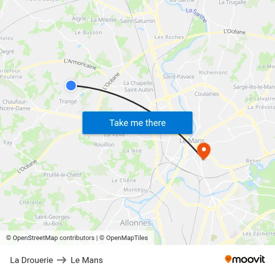 La Drouerie to Le Mans map