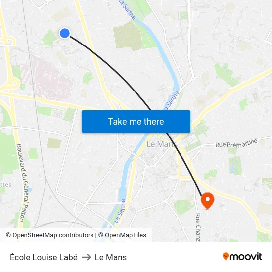 École Louise Labé to Le Mans map
