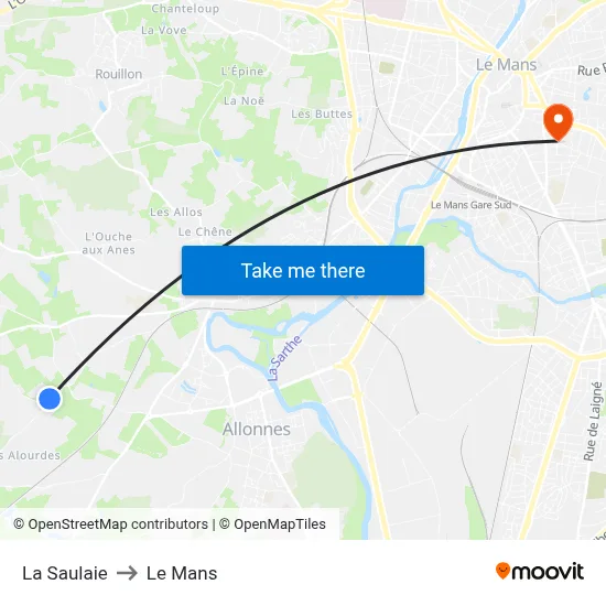 La Saulaie to Le Mans map