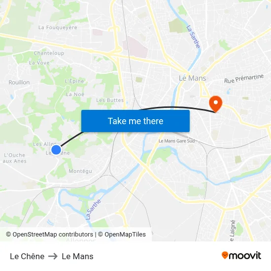 Le Chêne to Le Mans map