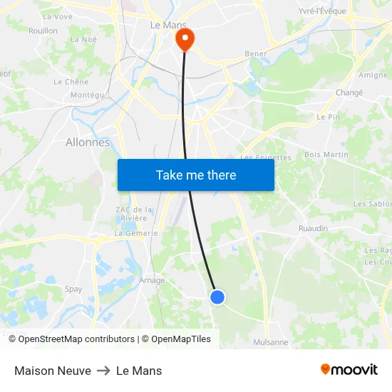 Maison Neuve to Le Mans map