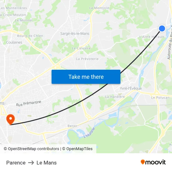 Parence to Le Mans map