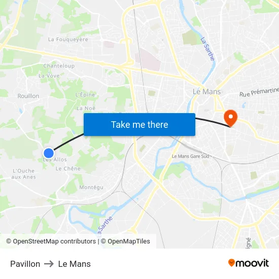 Pavillon to Le Mans map